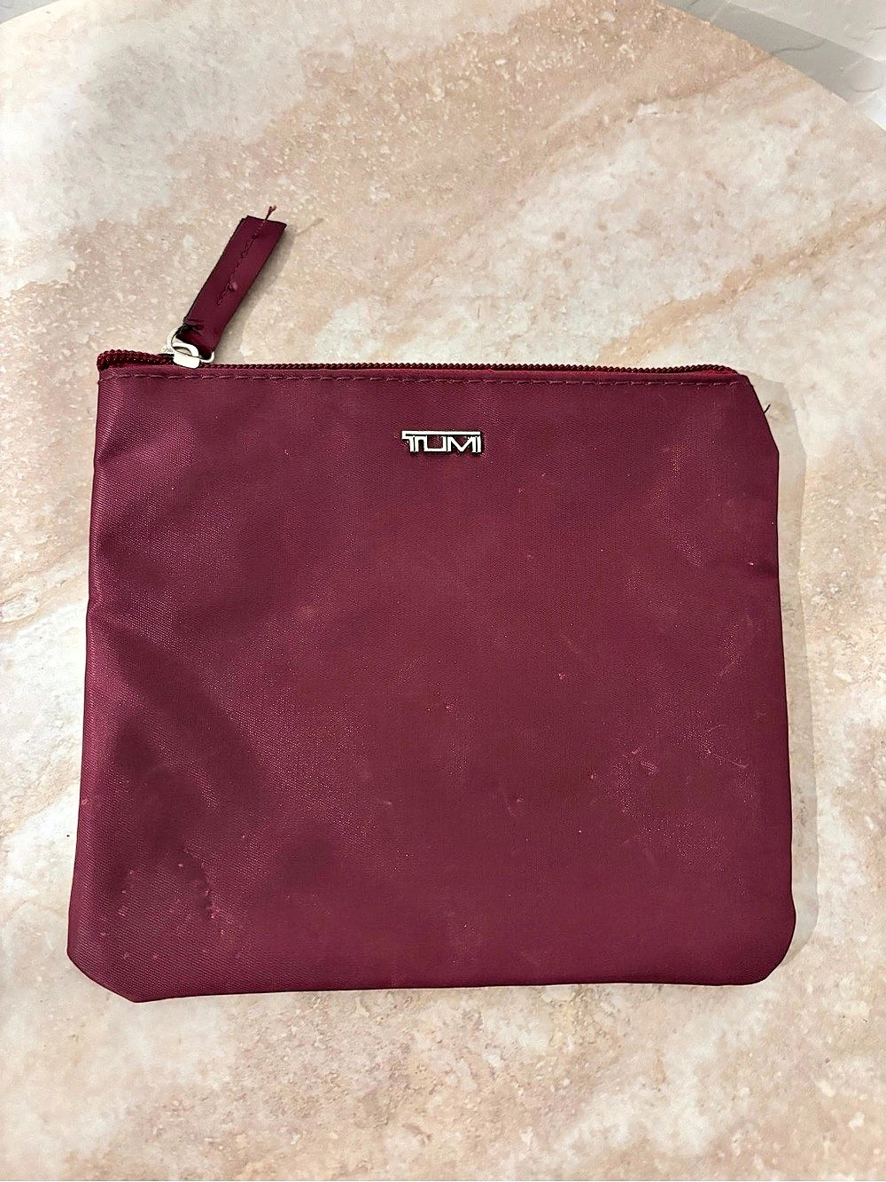 Tumi Burgundy Nylon Cosmetic Pouch